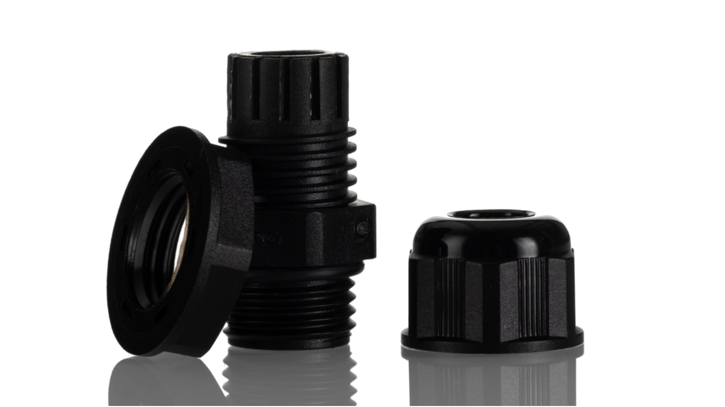 Hammond 1427NCG Series Black Nylon Cable Gland, PG7 Thread, 3mm min., 7mm max., IP68