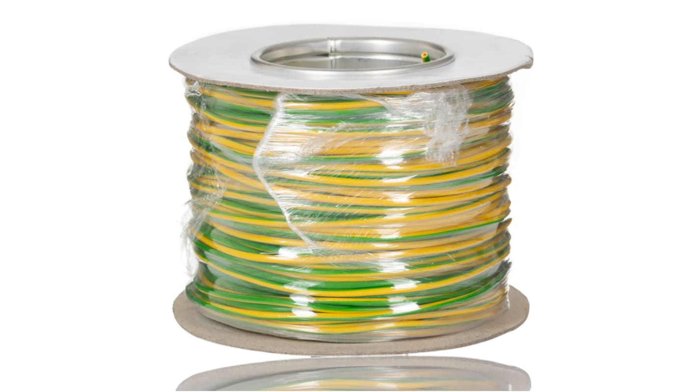RS PRO Green/Yellow 1.5mm² Hook Up Wire, 16 AWG, 27/0.25 mm, 100m, PVC Insulation