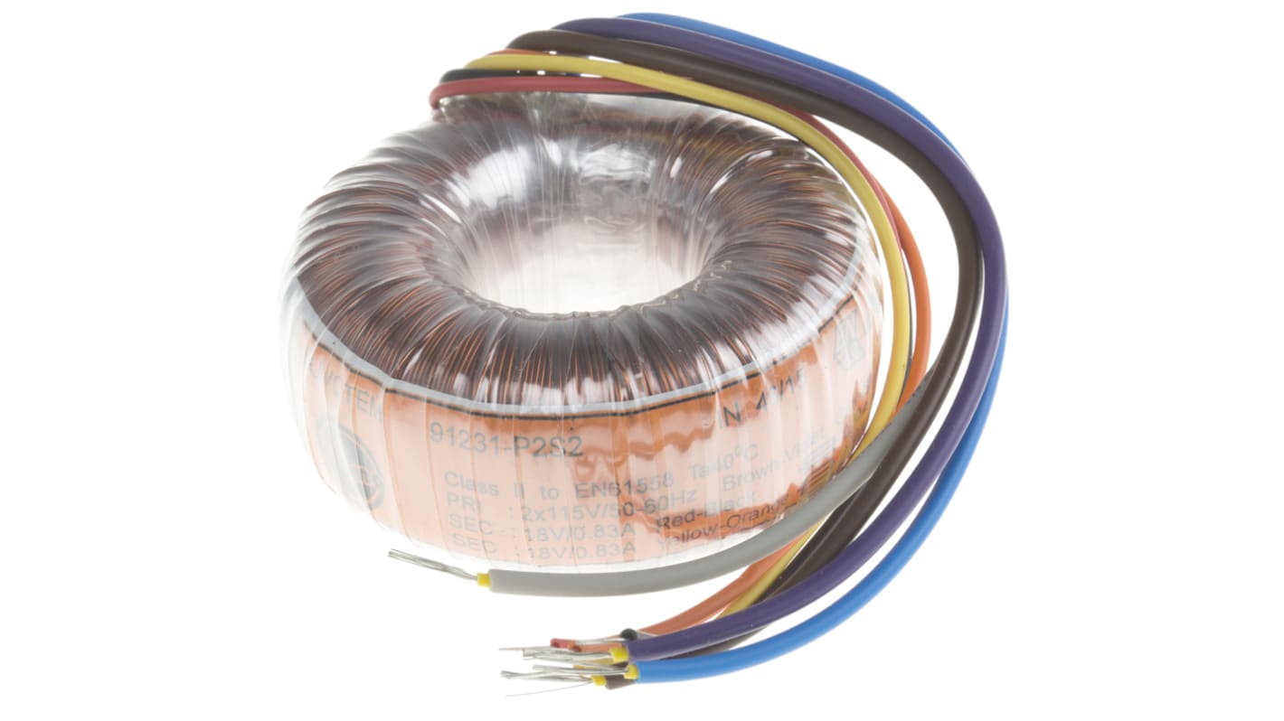 Transformador toroidal Nuvotem Talema, 91944-P2S2, Tensión 2 x 18V ac, Potencia 30VA, 2 salidas