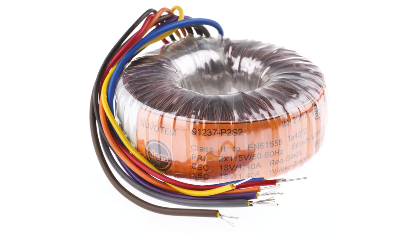 Transformador toroidal Nuvotem Talema, 91950-P2S2, Tensión 2 x 18V ac, Potencia 50VA, 2 salidas