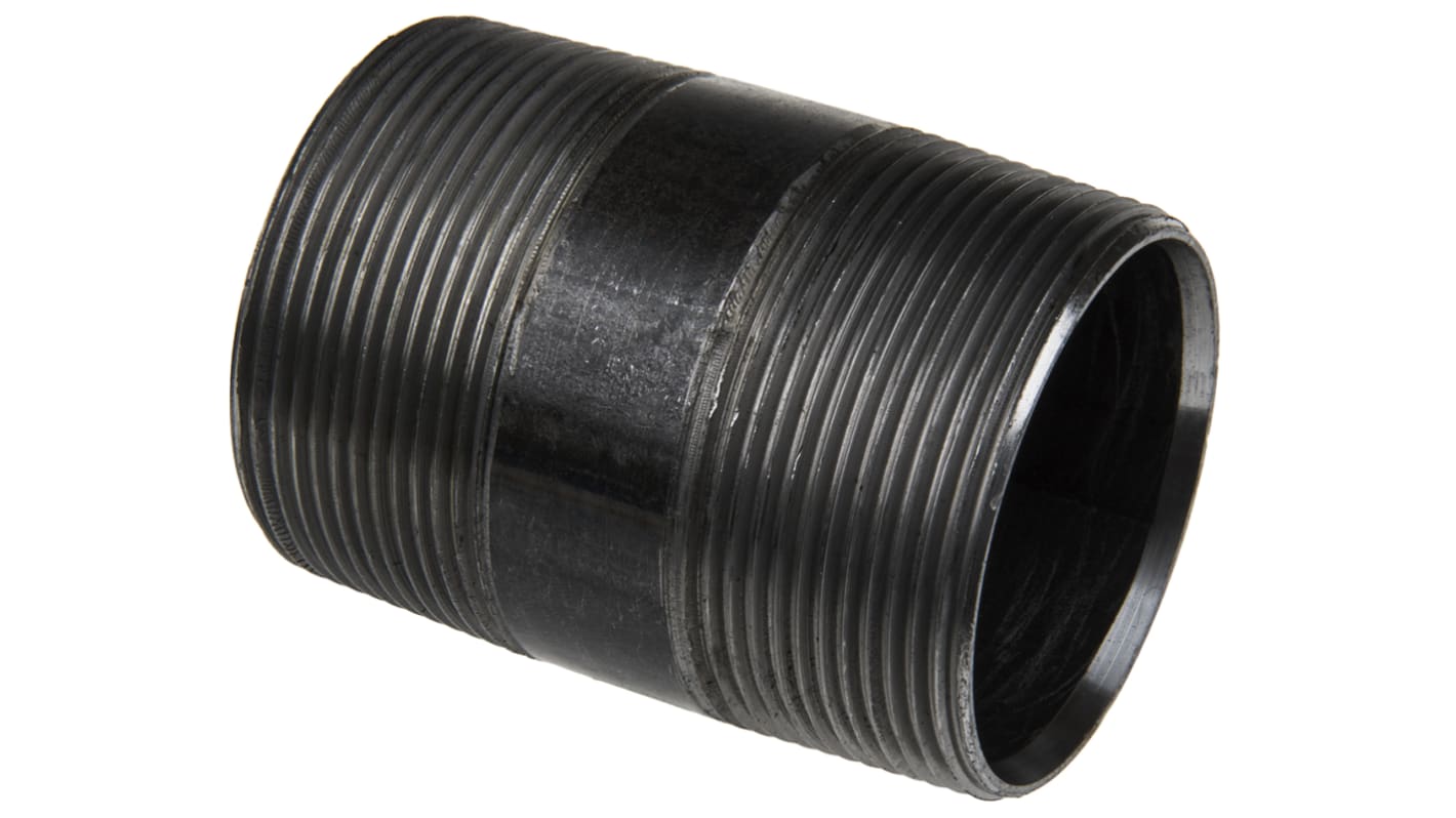 RS PRO Black Malleable Iron Fitting Barrel Nipple, Male BSPT 2in to Male BSPT 2in