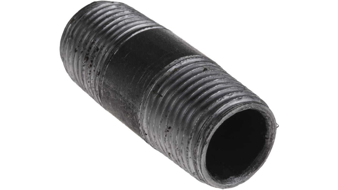 RS PRO Black Malleable Iron Fitting Barrel Nipple, Male BSPT 1/2in to Male BSPT 1/2in