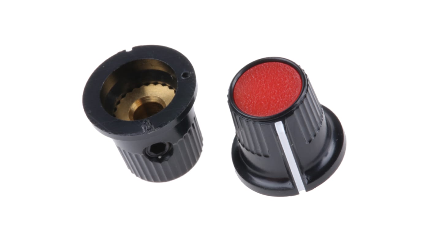 RS PRO 11.6mm Black, Red Potentiometer Knob for 3.2mm Shaft