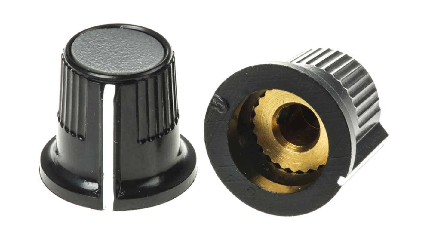 RS PRO 11.6mm Black, Grey Potentiometer Knob for 3.2mm Shaft Splined
