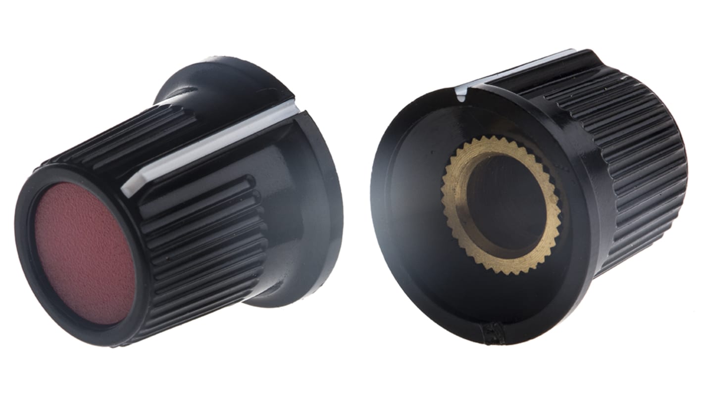 RS PRO プラスチック ポテンショメータ ノブ, 6mm, 丸型軸 直径:16.2mm, グラブねじ