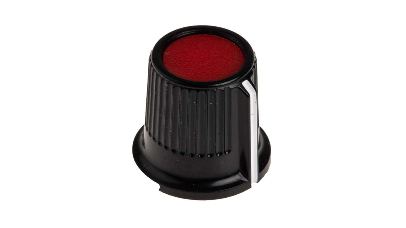 RS PRO 16.2mm Black, Red Potentiometer Knob for 6.35mm Shaft Splined