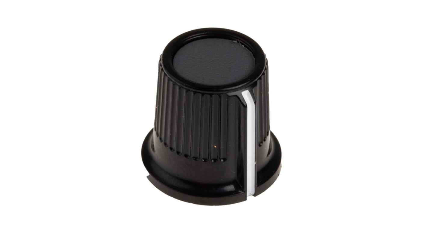 RS PRO 16.2mm Black, Grey Potentiometer Knob for 6.35mm Shaft Splined