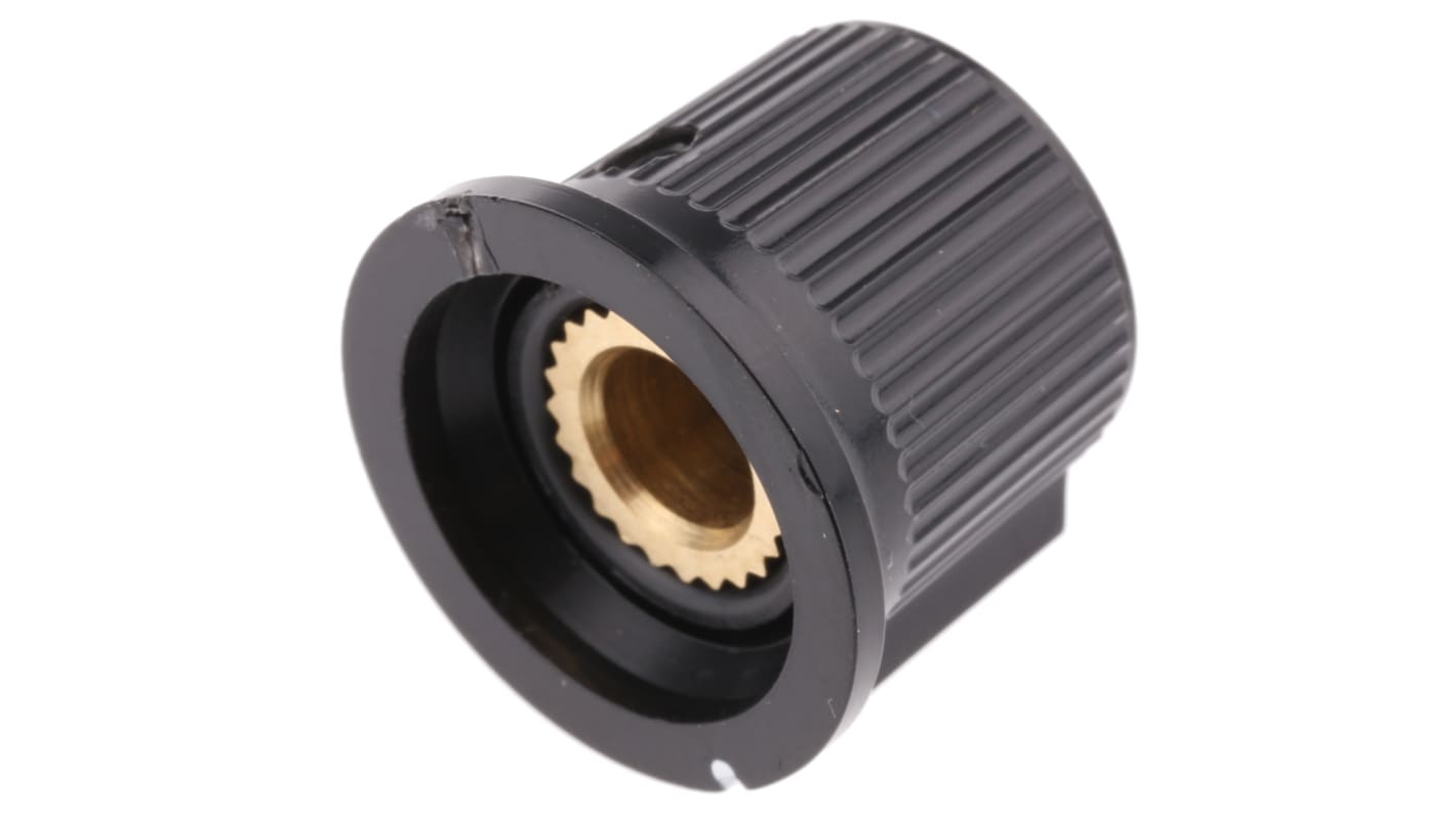 RS PRO 21mm Black, Grey Potentiometer Knob for 6.35mm Shaft Splined