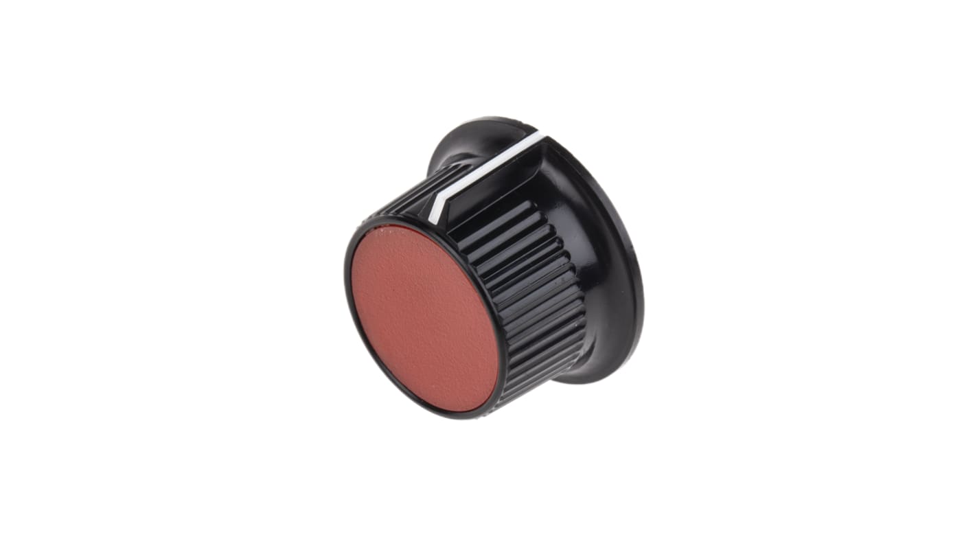 RS PRO 28mm Black, Red Potentiometer Knob for 6.35mm Shaft Splined