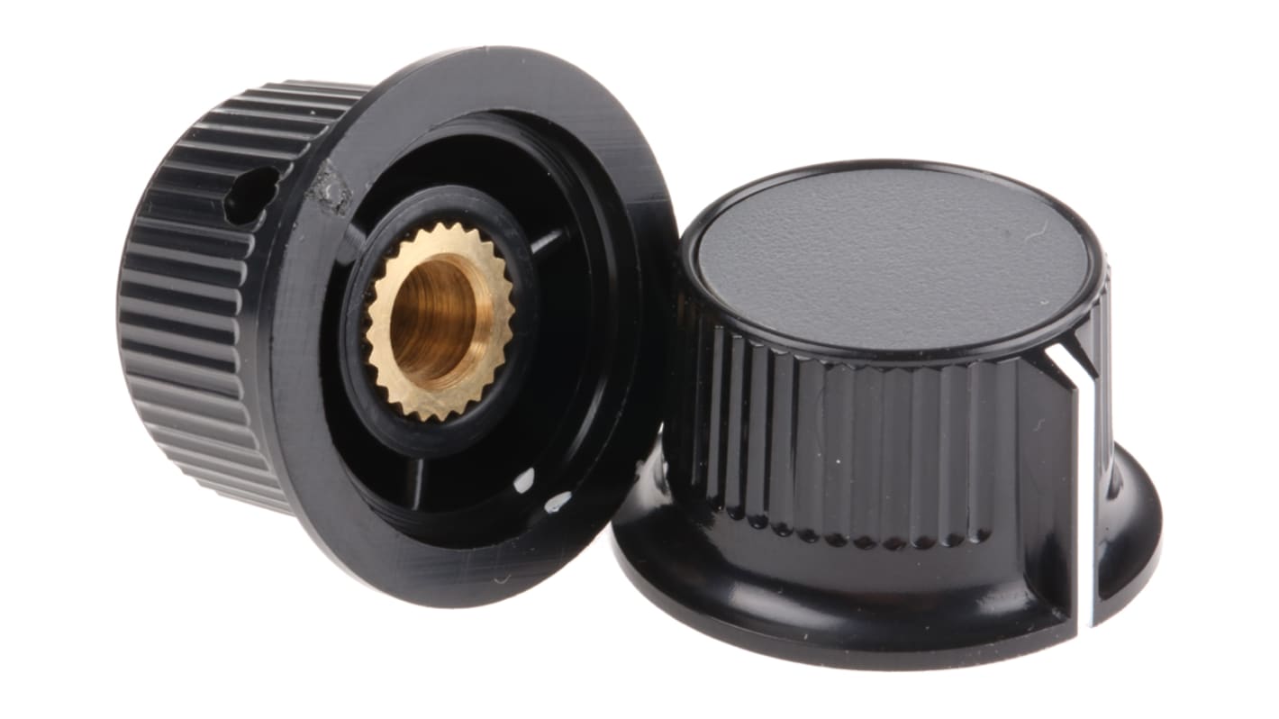 Manopola per potenziometro RS PRO, Ø 28mm, albero da 6mm (Circolare), col. Nero, grigio