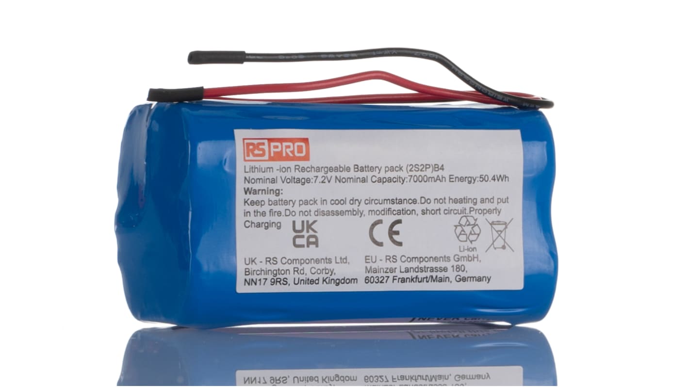 RS PRO 7.2V Lithium-Ion Rechargeable Battery Pack, 7Ah - Pack of 1