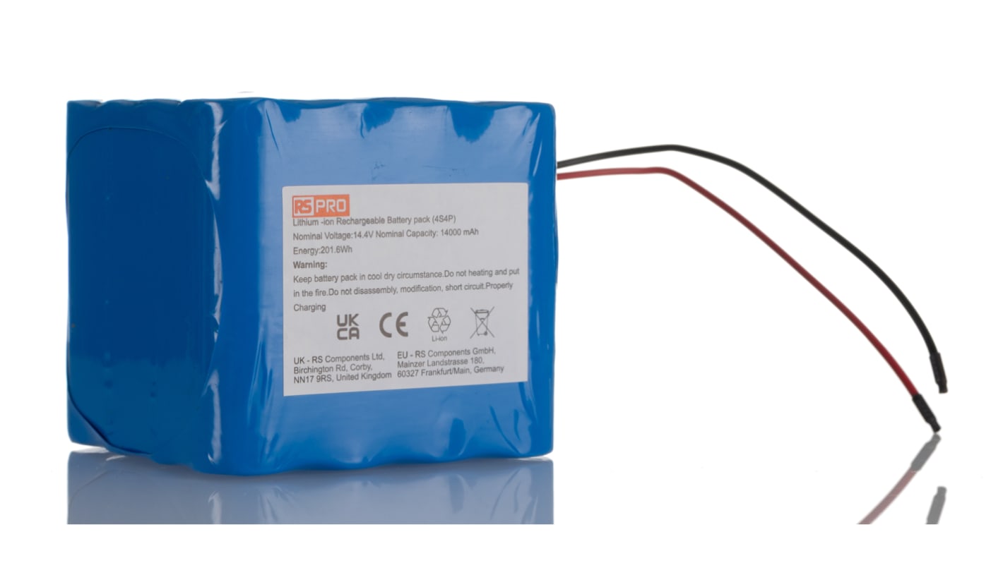 RS PRO 14.4V Lithium-Ion Rechargeable Battery Pack, 14Ah - Pack of 1