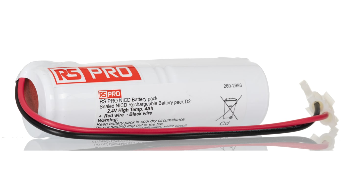 Pacco batterie ricaricabile RS PRO, formato D, 2 celle, 2.4V, 4Ah, NiCd