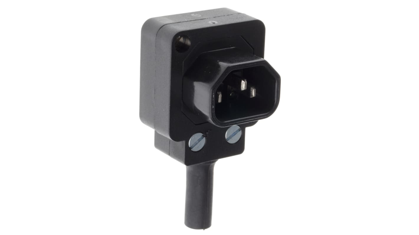 Bulgin C14 Right Angle Cable Mount IEC Connector Male, 10A, 250 V