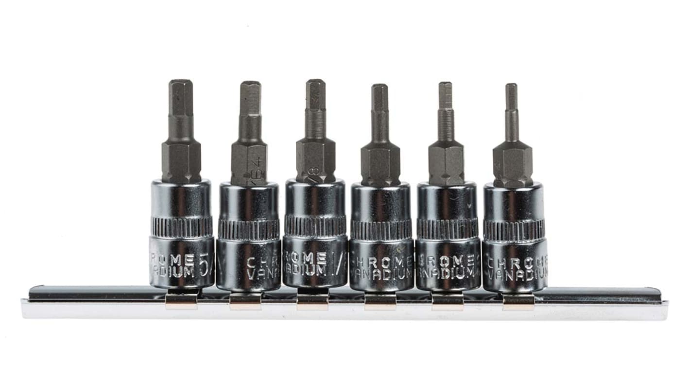 RS PRO 6-Piece Imperial 1/4 in Bit Socket Set , Tamperproof Hex Bit