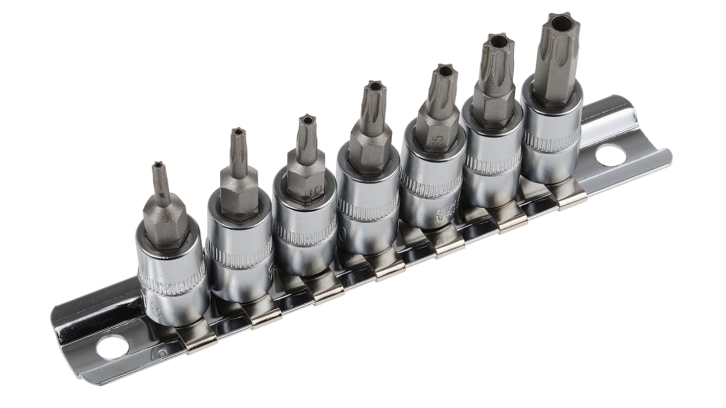 RS PRO 7-Piece 1/4 in Bit Socket Set , Tamperproof Torx Bit