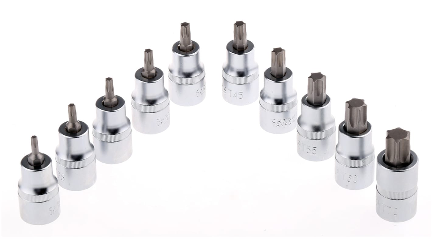 RS PRO 10-Piece 1/2 in Bit Socket Set, Torx Bit