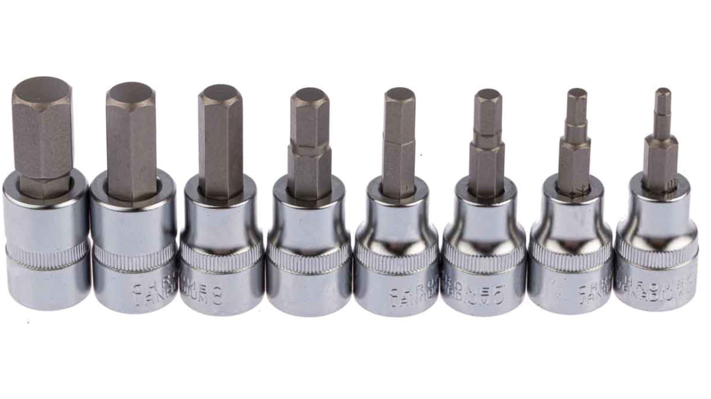 RS PRO 3 → 12mm六角头套筒头套装, 公制, 8件装, 3/8 in驱动头, 铬钒钢制