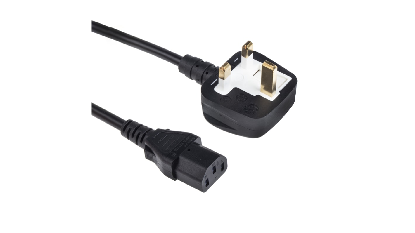 RS PRO IEC C13 Socket to Type G UK Plug Power Cord, 3m