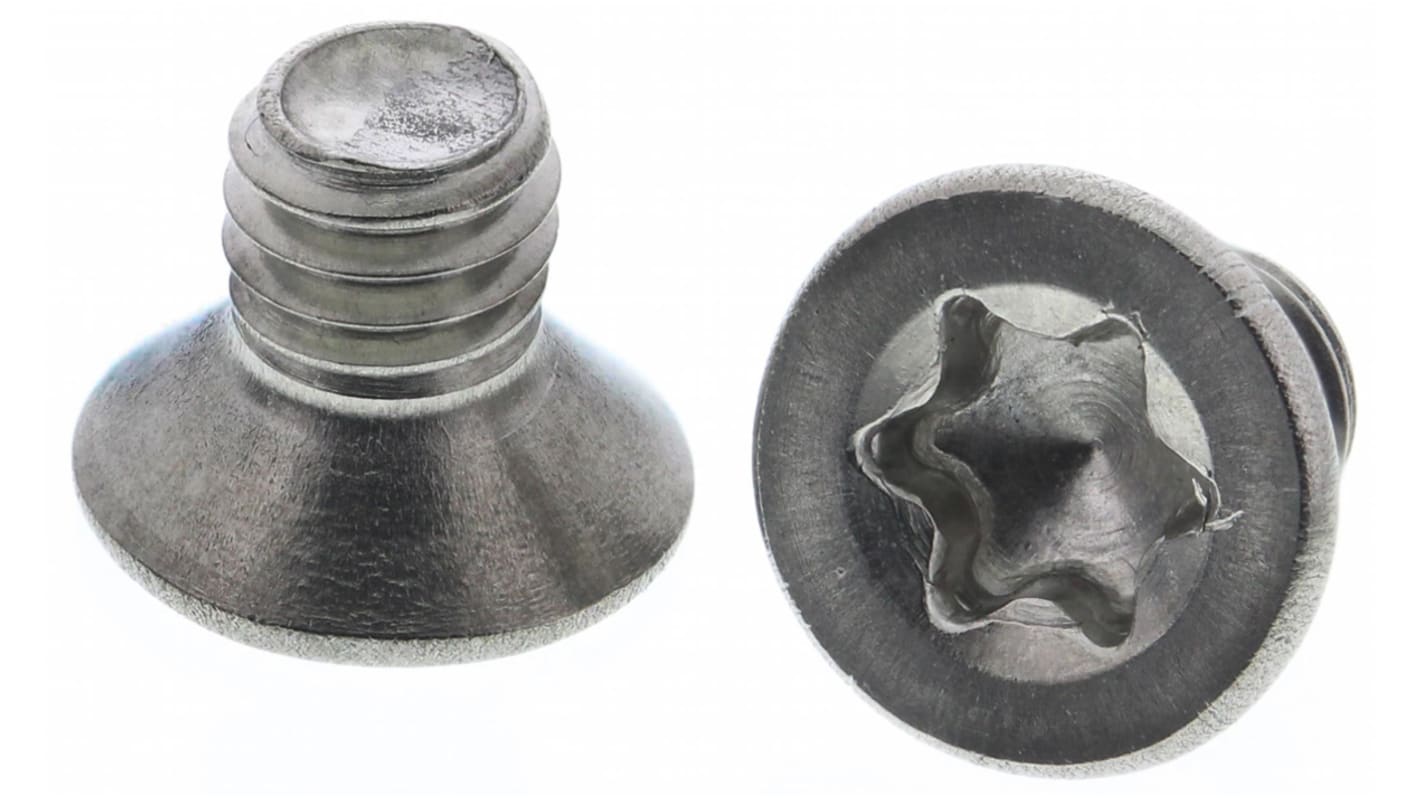 RS PRO Plain Countersunk Stainless Steel Tamper Proof Security Screw, M4 x 6mm