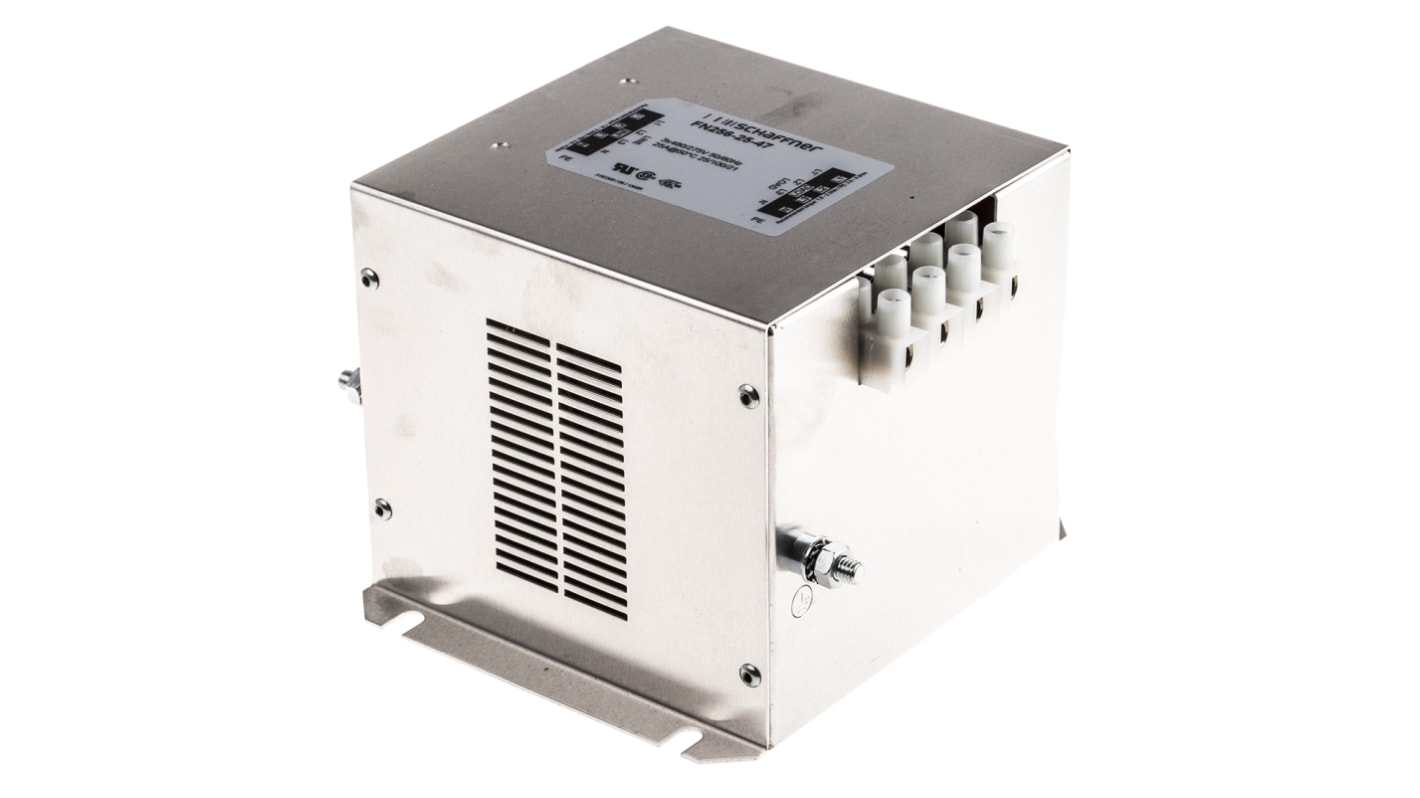 Schaffner, FN256 25A 480 V ac 0 → 60Hz, Flange Mount RFI Filter, Screw 3 Phase