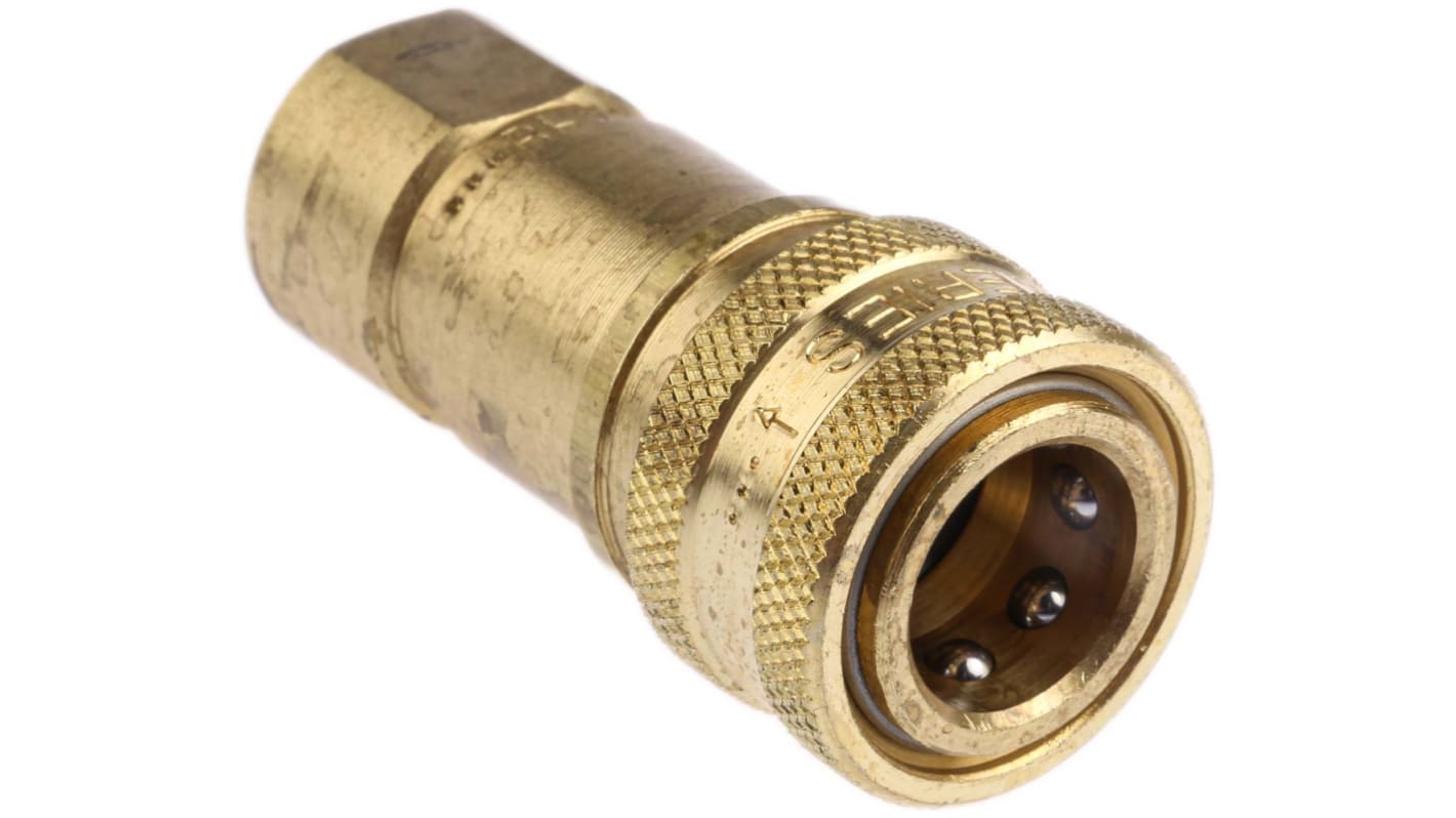 Parker 液压快速接头, G 1/4 内螺纹活接头, 球锁, 最大操作1000 psi, 最高+110°C, 黄铜制, NBR密封, 60系列