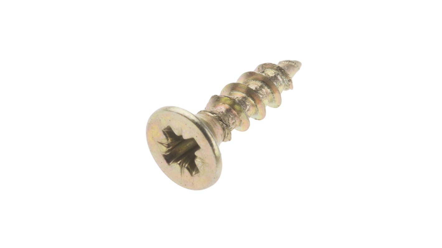 RS PRO Pozidriv Countersunk Steel Wood Screw, Yellow Passivated, Zinc Plated, 3mm Thread, 12mm Length