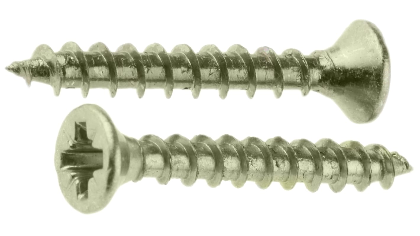 RS PRO Pozidriv Countersunk Steel Wood Screw, Yellow Passivated, Zinc Plated, 3.5mm Thread, 25mm Length