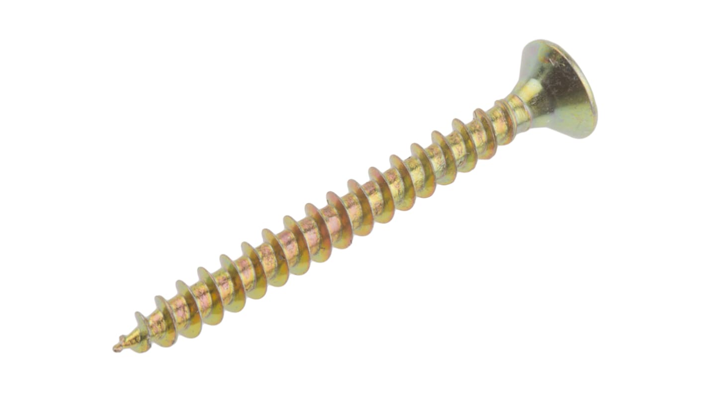 RS PRO Pozidriv Countersunk Steel Wood Screw, Yellow Passivated, Zinc Plated, 4mm Thread, 40mm Length