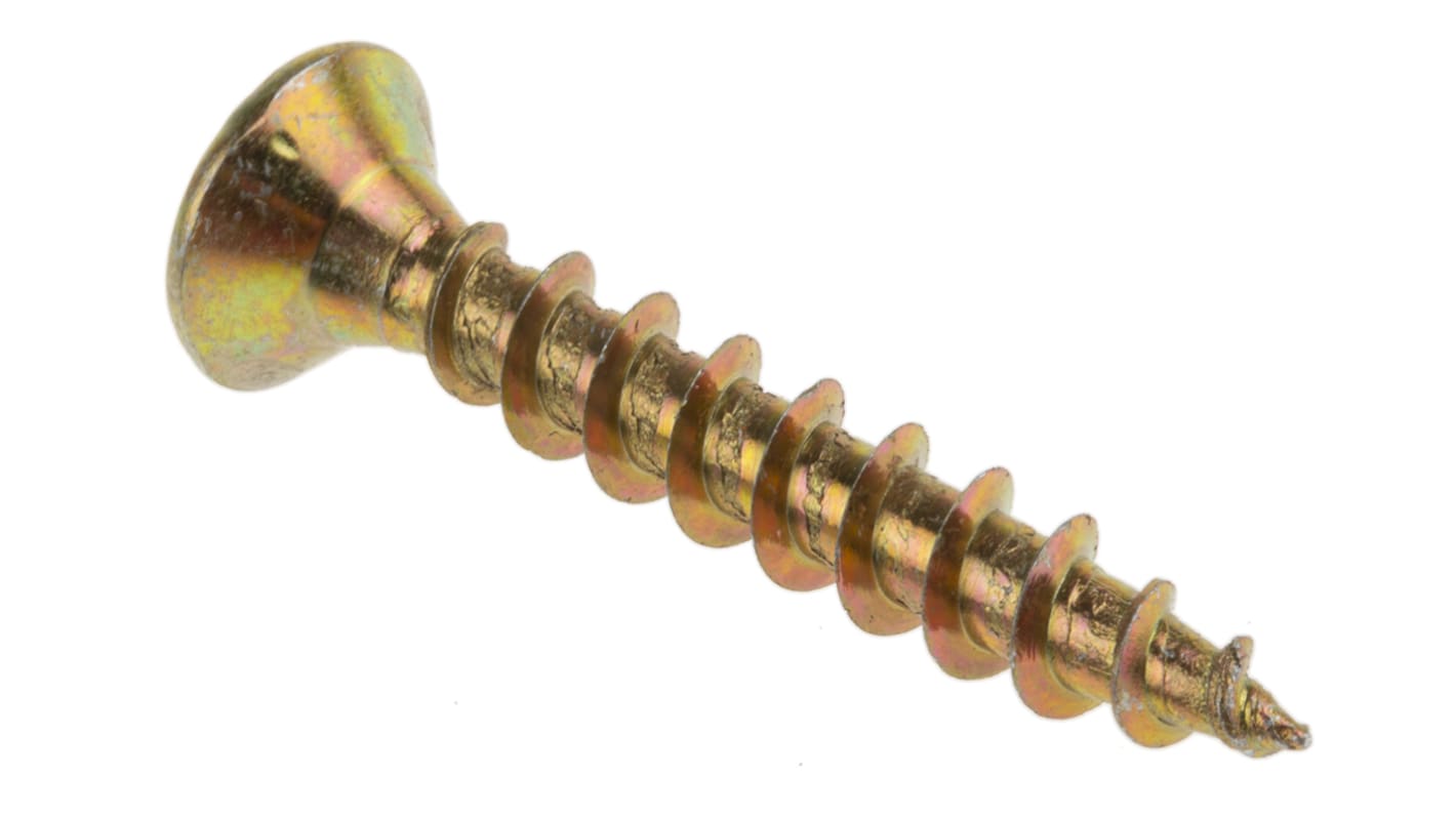 RS PRO Pozidriv Countersunk Steel Wood Screw, Yellow Passivated, Zinc Plated, 6mm Thread, 40mm Length