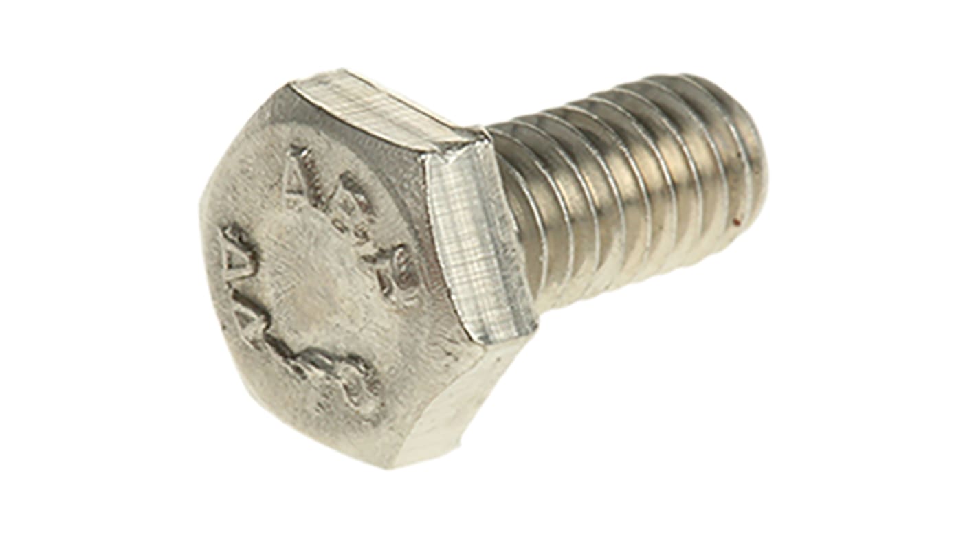 RS PRO Plain Stainless Steel, Hex Bolt, M4 x 8.0mm