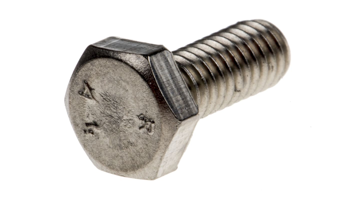 RS PRO Plain Stainless Steel, Hex Bolt, M4 x 10.0mm