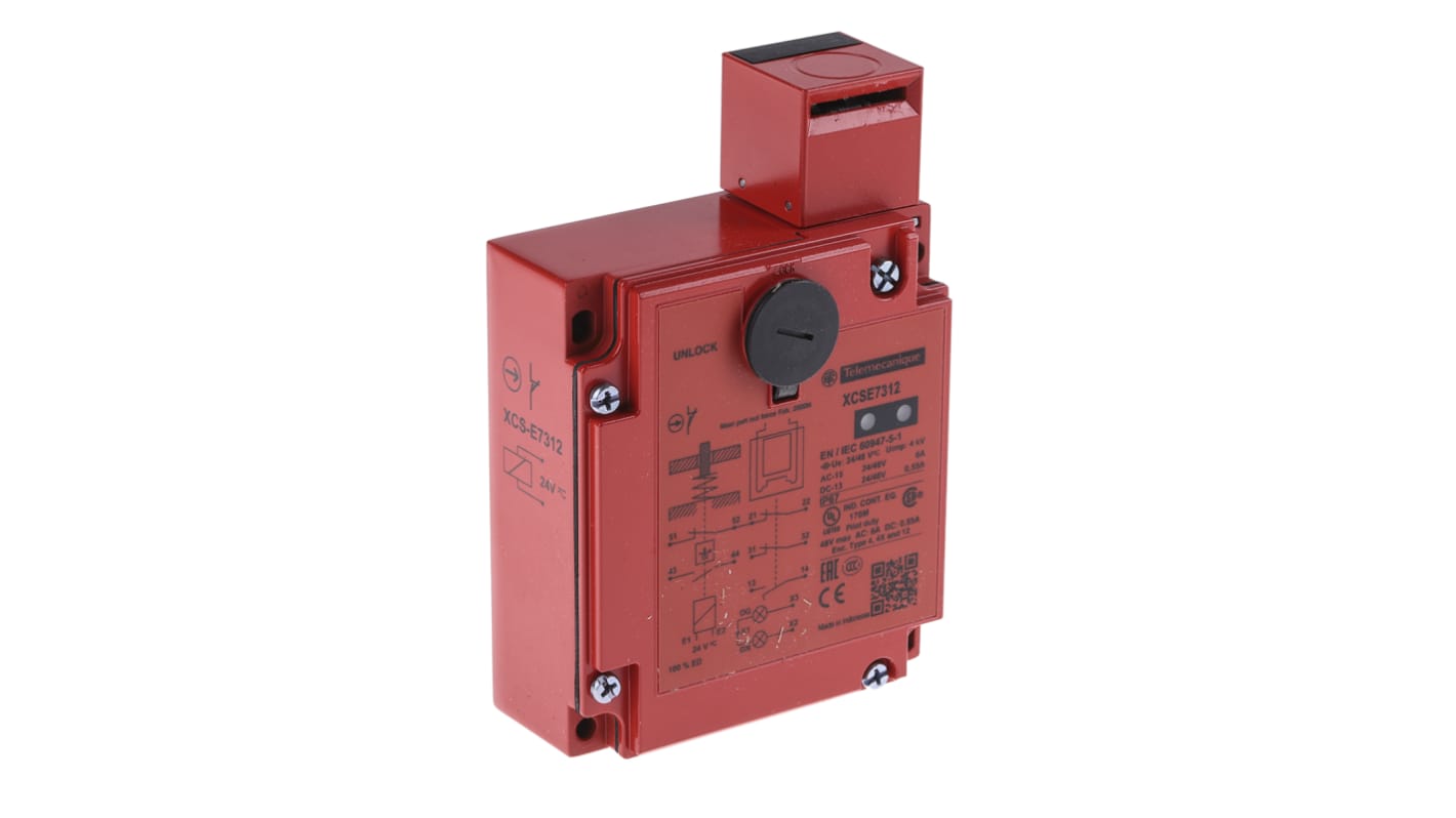 Telemecanique Sensors 电磁安全门开关, 电动解锁, 钥匙执行器, 24V 交流/直流电源, 金属外壳, IP67, XCS-E系列, XCSE7312