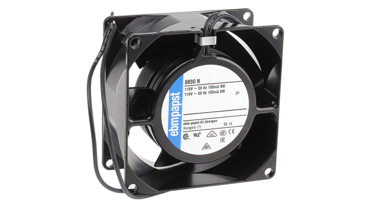 ebm-papst 8000 N AC-Axiallüfter, Gleitlager, 115 V ac / 8W, 80 x 80 x 38mm, 1950U/min, 36m³/h