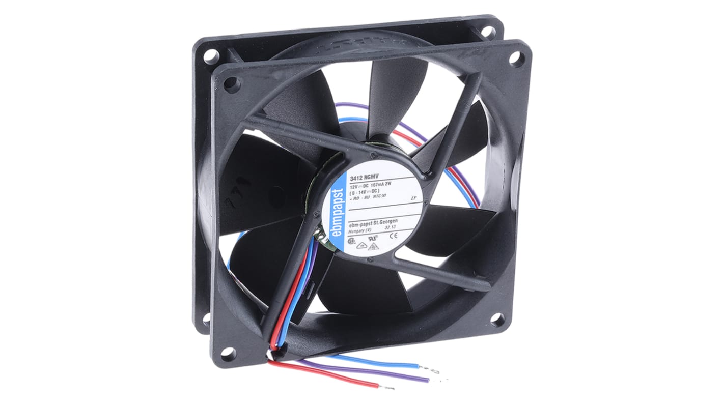 Ventilateur axial 3400 N ebm-papst 12 V dc, 72m³/h, 92 x 92 x 25mm, 2W
