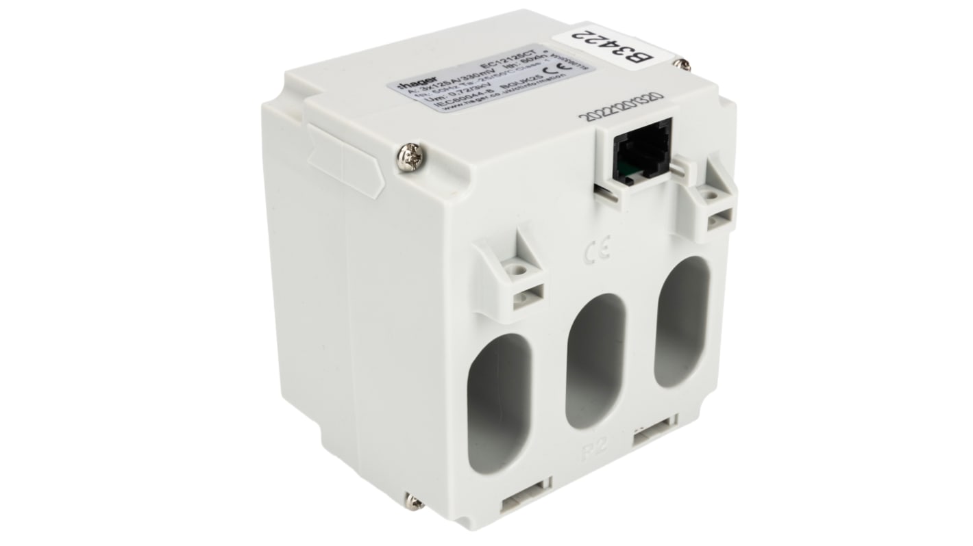 RS PRO DIN Rail Mounted Current Transformer, 125A Input, 3 x 125A, 330 mV Output, 30 x 15.5mm Bore, 330 mV