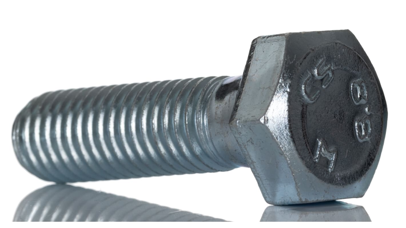 RS PRO Bright Zinc Plated Steel, Hex Bolt, M10 x 35.0mm