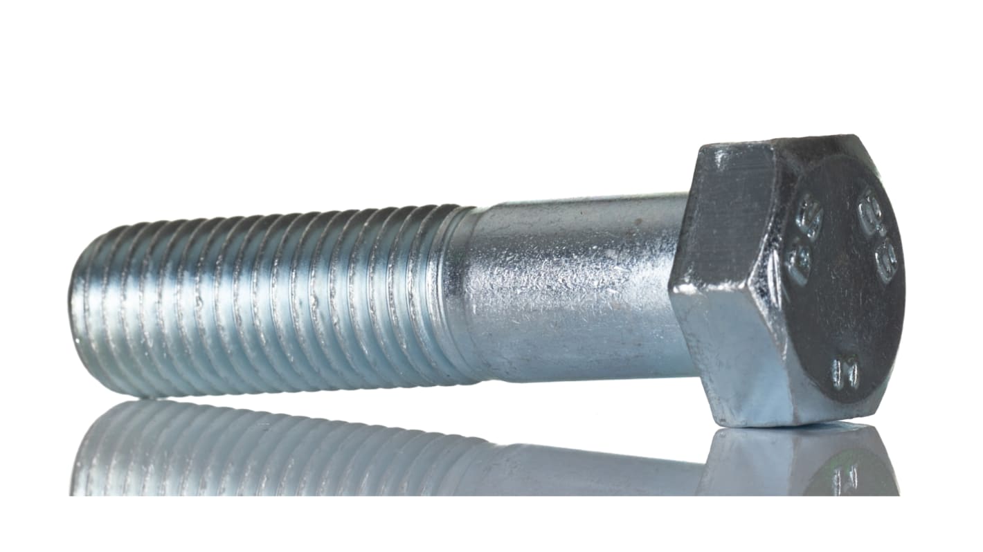 RS PRO Bright Zinc Plated Steel Hex, Hex Bolt, M16 x 65mm