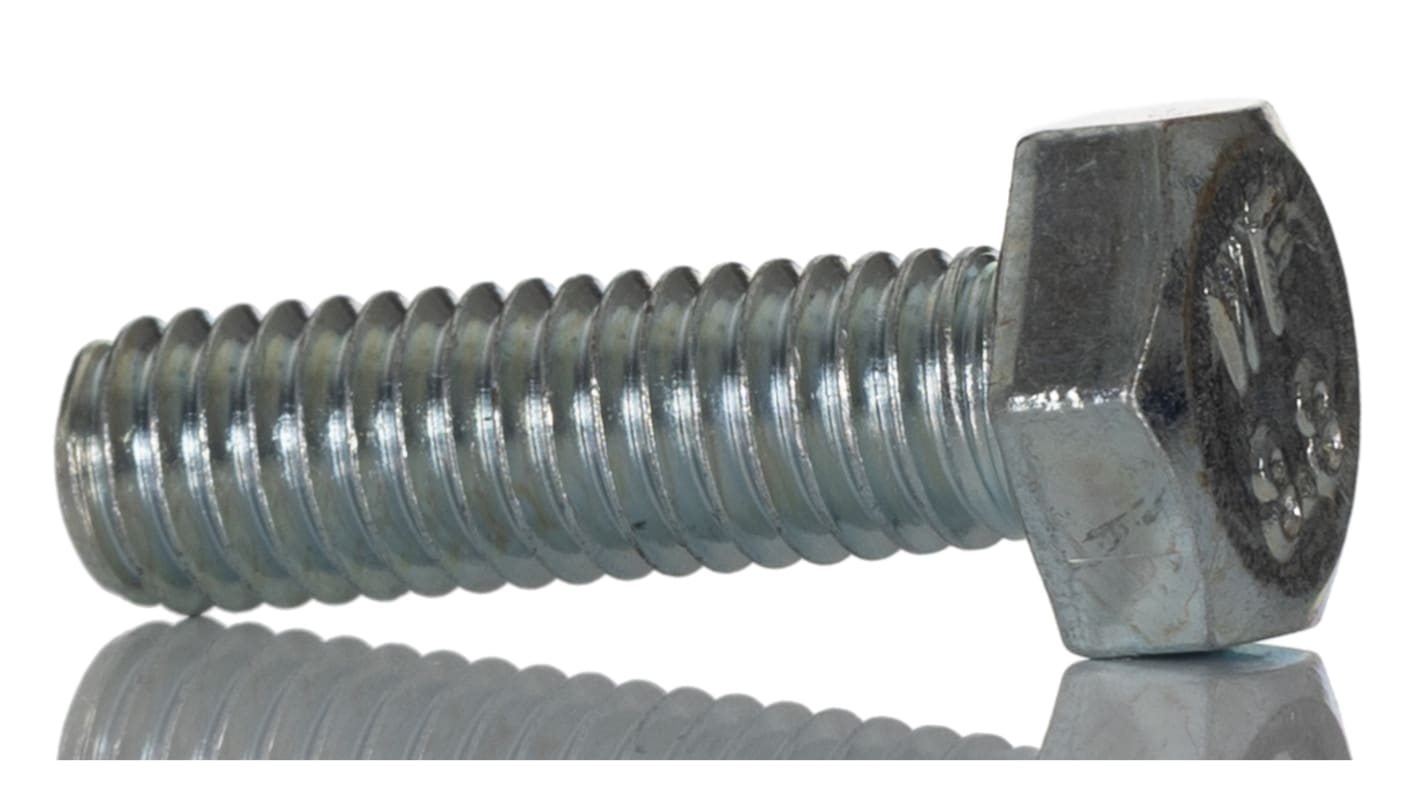 RS PRO Bright Zinc Plated Steel, Hex Bolt, M6 x 20.0mm