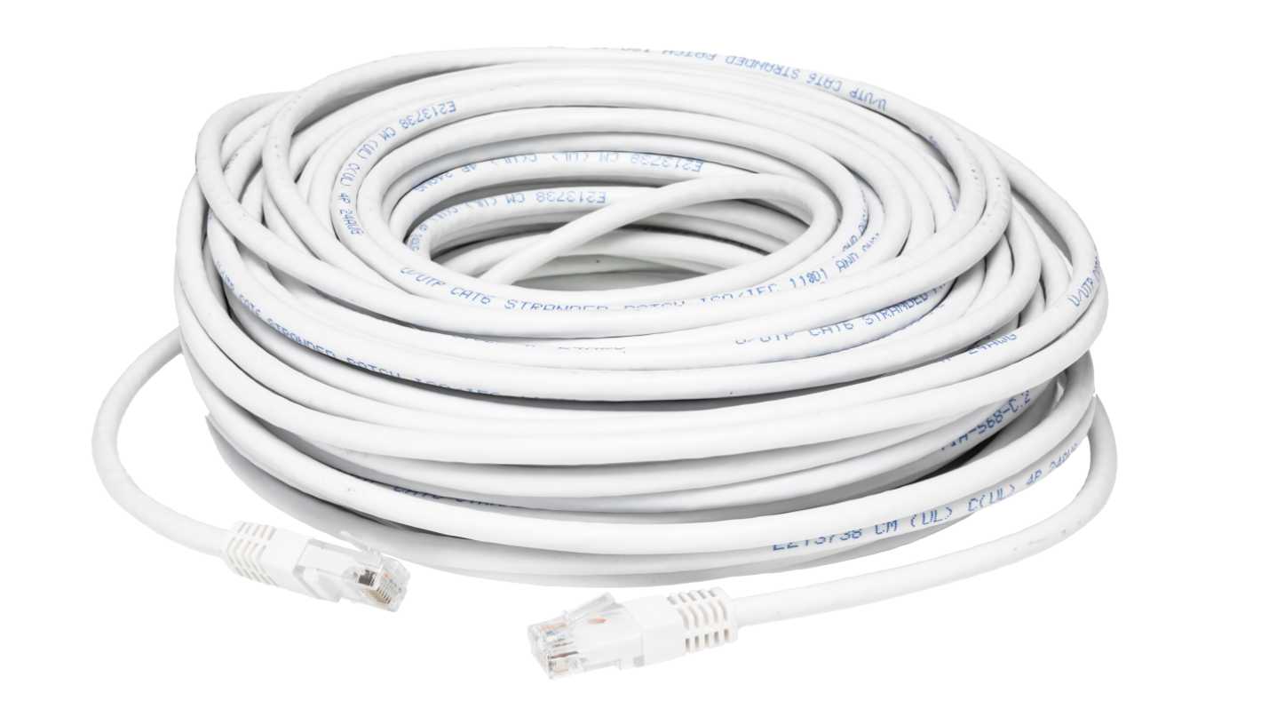 RS PRO, 30m Cat6, White RJ45 to Male RJ45 Male, UTP, Terminated PVC Sheath