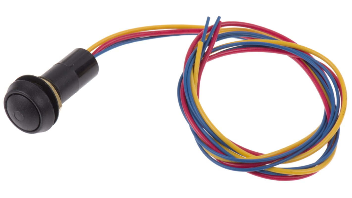 ITW Switches59, 1-polet skifte Miniature trykknapomskifter, Panelmontering, Momentan, Belyst, IP67, 125V ac