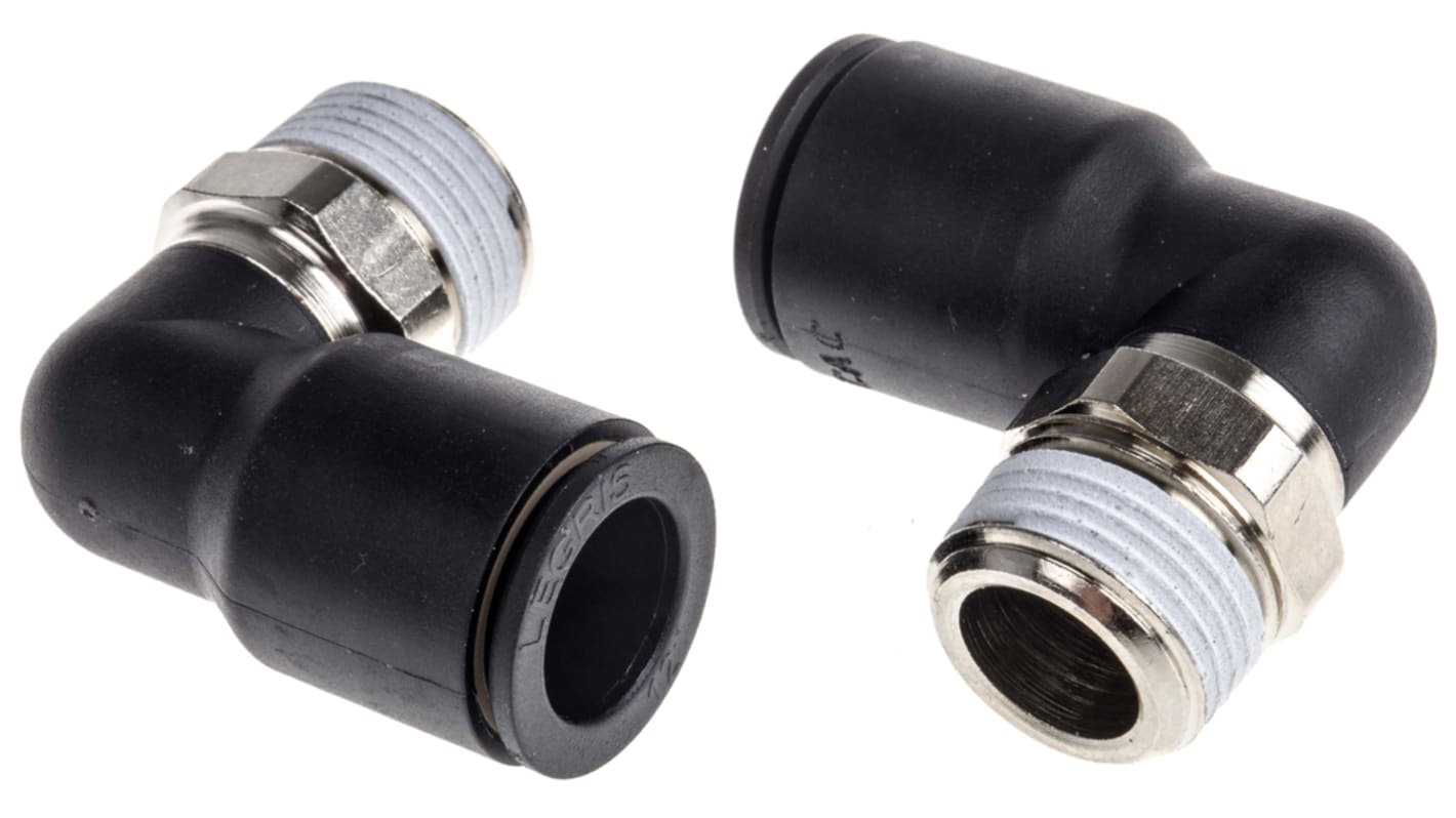 Legris LF3000 Series Elbow Threaded Adaptor, R 3/8 Male to Push In 12 mm, Threaded-to-Tube Connection Style