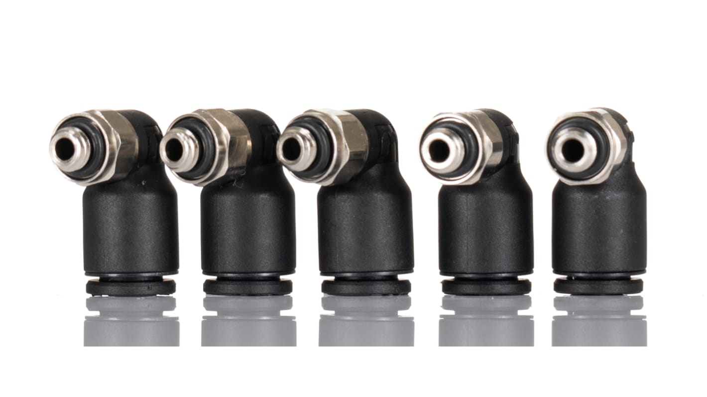 Legris LF3000 Series Elbow Threaded Adaptor, M5 Male to Push In 6 mm, Threaded-to-Tube Connection Style