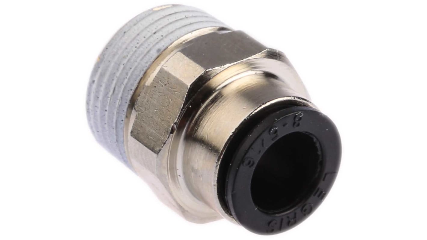 Legris LF3000 R3/8 Stecker x 8-mm-Steckanschluss Gerader Gewindeadapter, Gewinde-zu-Rohr, Messing vernickelt, R3/8