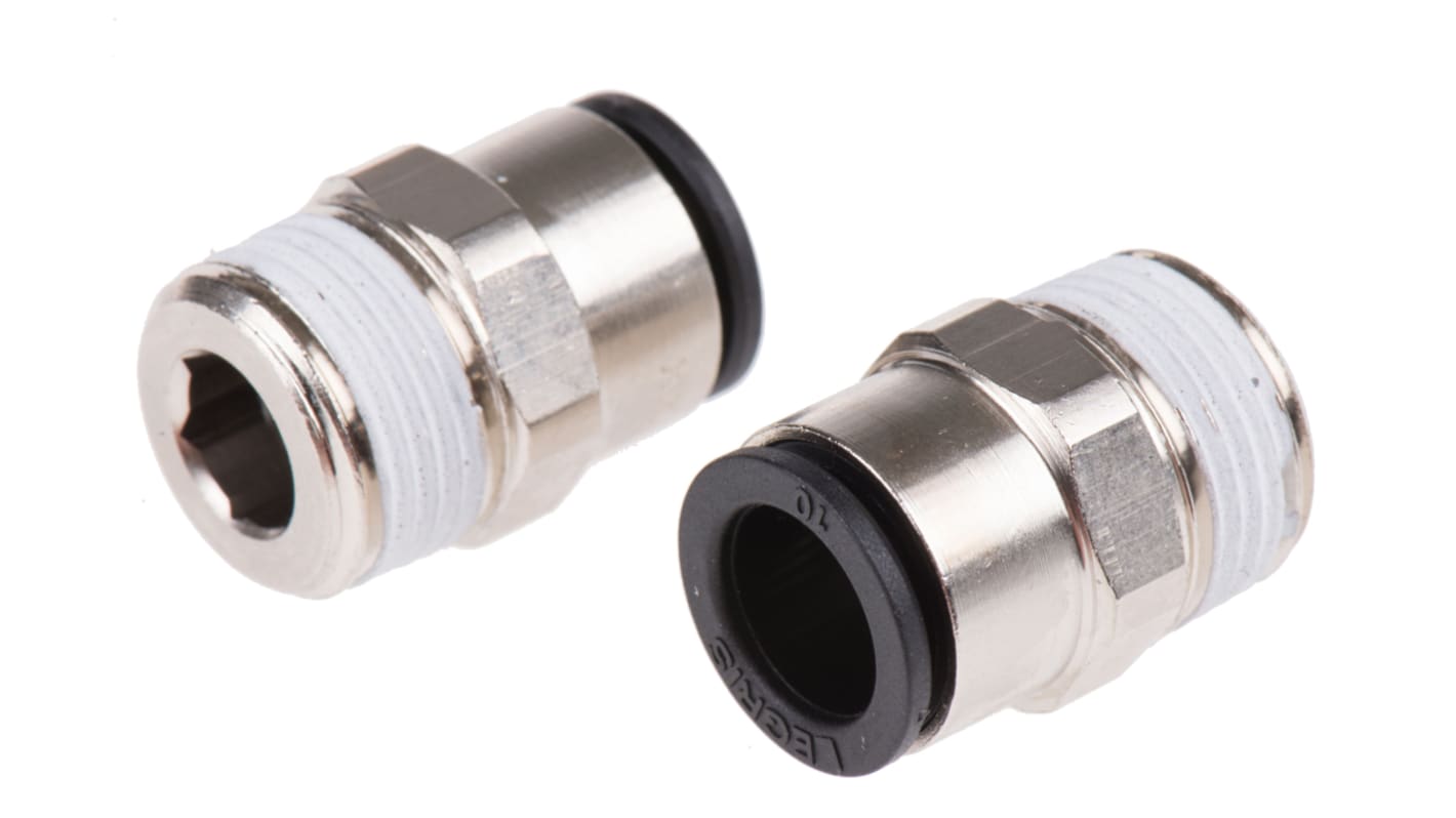 Legris LF3000 Series Straight Threaded Adaptor, R 3/8 Male to Push In 10 mm, Threaded-to-Tube Connection Style