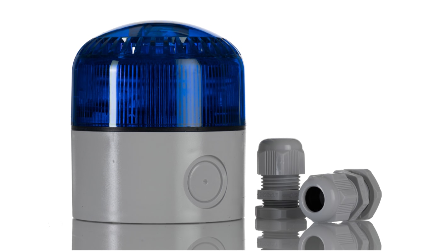 Avisador luminoso LED RS PRO, 12 → 24 V ac/dc, Azul, Intermitente, Constante, 100dB @ 1m, IP65
