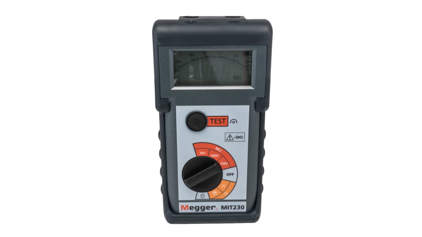 Megger MIT230HD Insulation & Continuity Tester, 250V Min, 1000V Max, 1000MΩ Max, CAT III 600V - UKAS Calibration