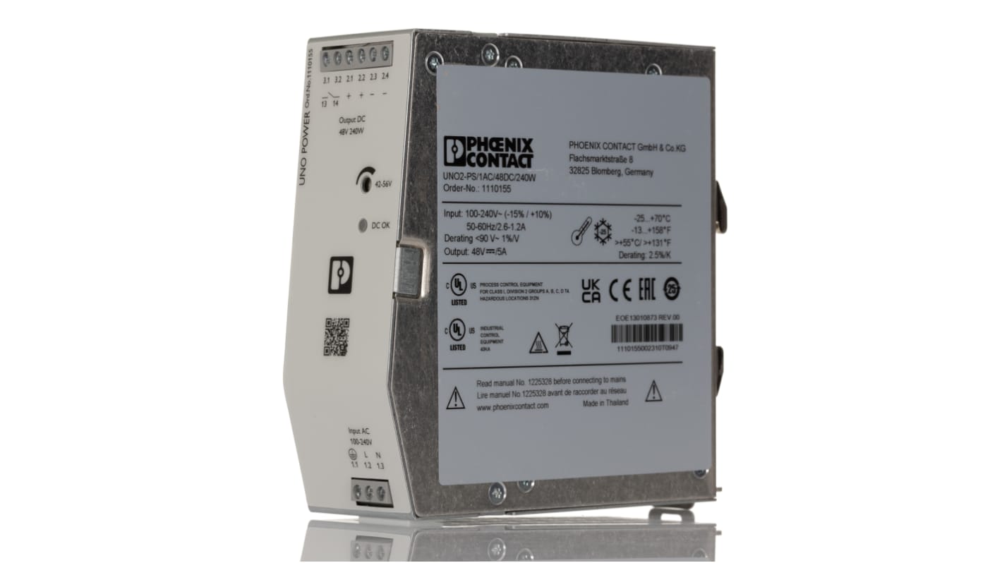 Alimentation pour rail DIN Phoenix Contact, série UNO2-PS/1AC/48DC/240W, 48V c.c.out 5A, 240W