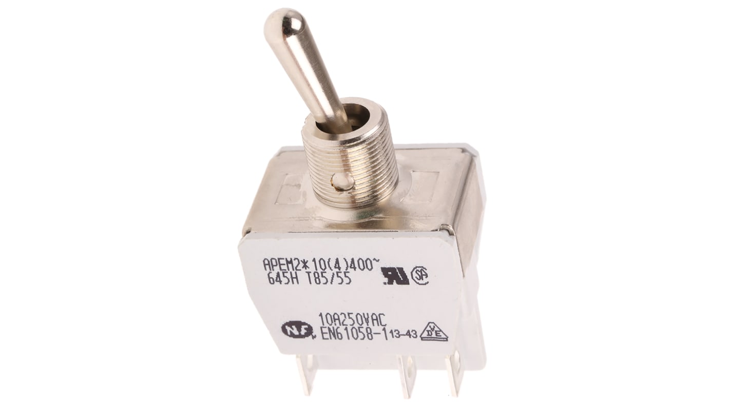 APEM Toggle Switch, Panel Mount, On-(On), DPST, Tab Terminal