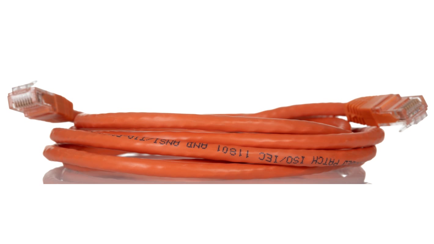 RS PRO, 2m Cat6, Orange RJ45 to Male RJ45 Male, U/UTP Unshielded, Terminated PVC Sheath